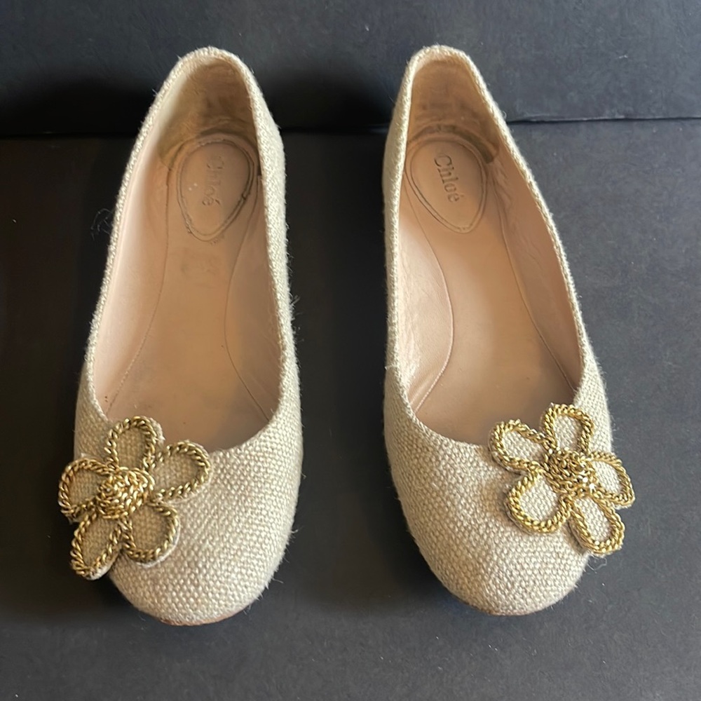Chloe Tweed Ballet Flat with Flower (size 38.5)